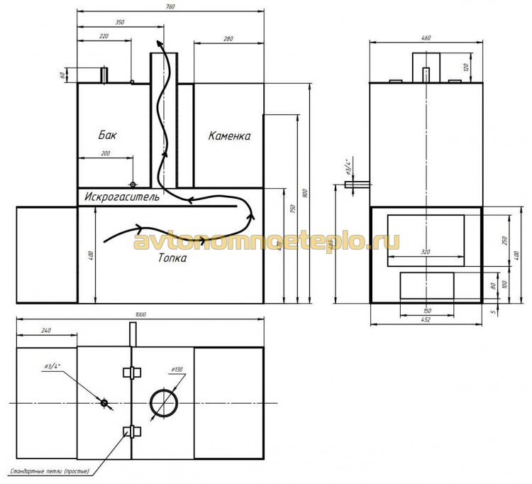 чертеж для самодельного изготовления печи в баню