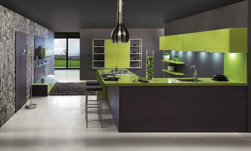 Сочетание цветов интерьер кухни зеленый и черный