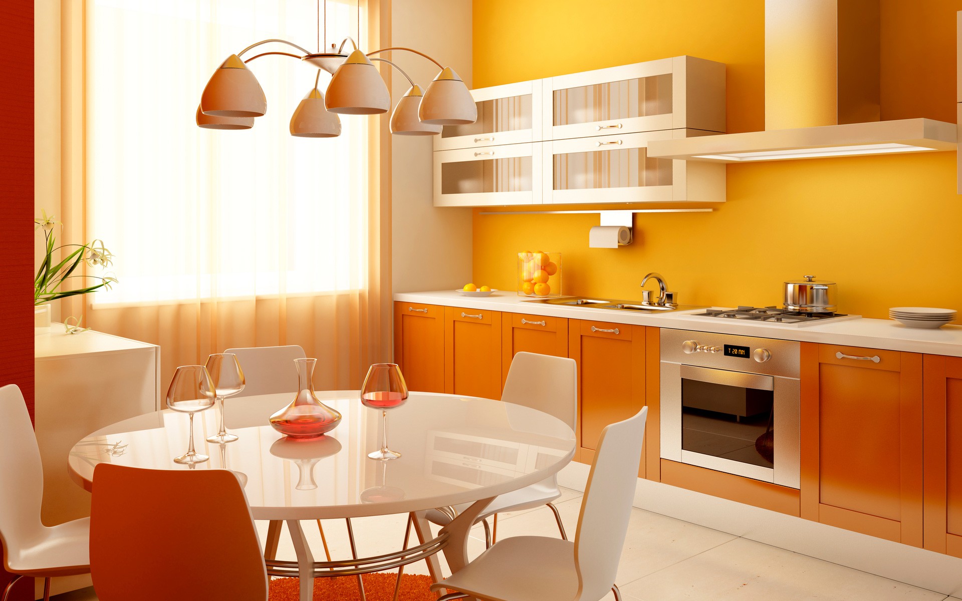 оранжевая кухня с желтым