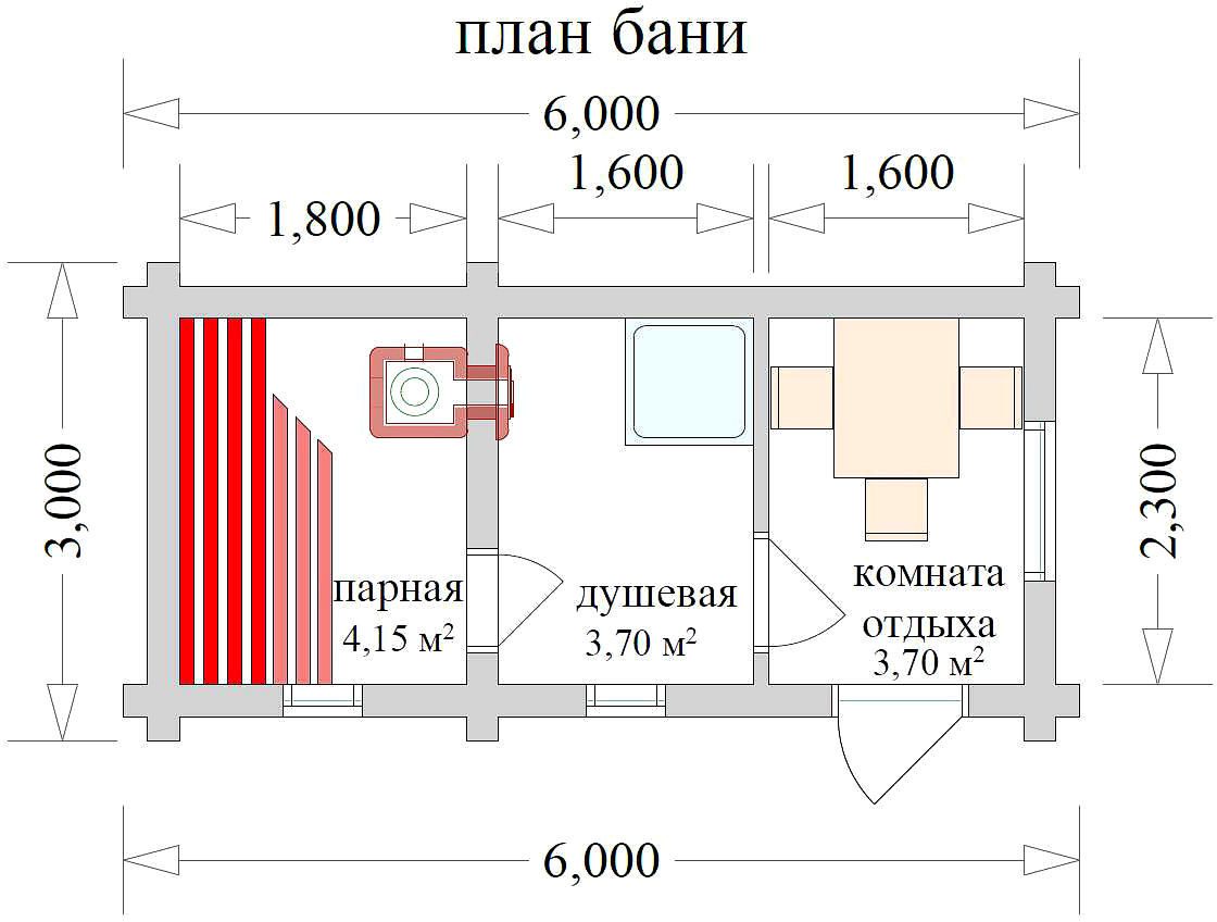 Проект бани с туалетом и душевой