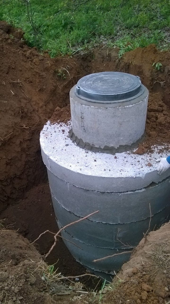 Монтаж выгребной ямы из бетонных колец:  яма из бетонных колец