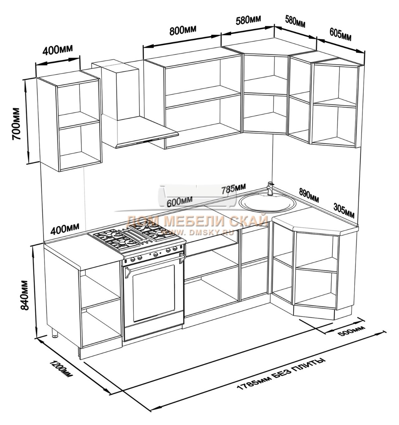 Угловой кухонный гарнитур 2000х1400 схема