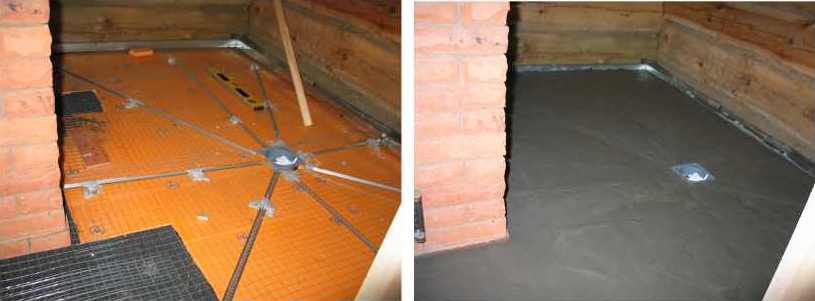 Система маячков для создания воронкообразного уклона пола в бане